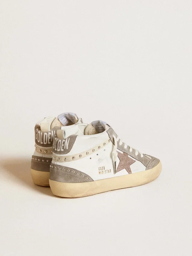 Zapatillas Mid Star para mujer en napa y ante con estrella de piel metalizada marrón claro