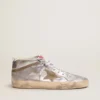 Zapatillas Mid Star para mujer en piel laminada plateada con estrella en gris paloma
