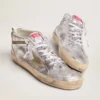 Zapatillas Mid Star para mujer en piel laminada plateada con estrella en gris paloma