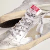 Zapatillas Mid Star para mujer en piel laminada plateada con estrella en gris paloma
