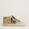 Zapatillas Mid Star para mujer en piel Naplak beige con estrella de piel de potro con estampado de leopardo