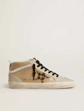 Zapatillas Mid Star para mujer en piel Naplak beige con estrella de piel de potro con estampado de leopardo