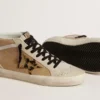 Zapatillas Mid Star para mujer en piel Naplak beige con estrella de piel de potro con estampado de leopardo