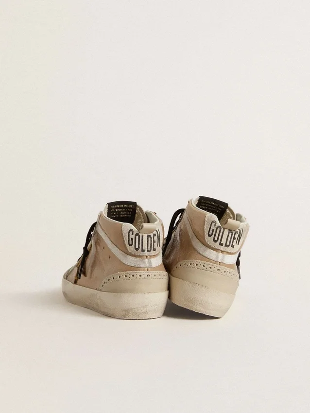 Zapatillas Mid Star para mujer en piel Naplak beige con estrella de piel de potro con estampado de leopardo