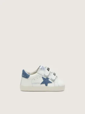 Zapatillas «Old School» para bebé en piel blanca con estrella de ante azul vaquero