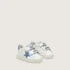 Zapatillas «Old School» para bebé en piel blanca con estrella de ante azul vaquero