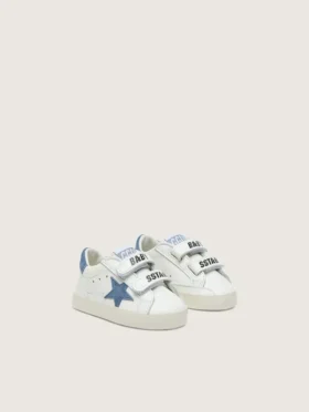 Zapatillas «Old School» para bebé en piel blanca con estrella de ante azul vaquero