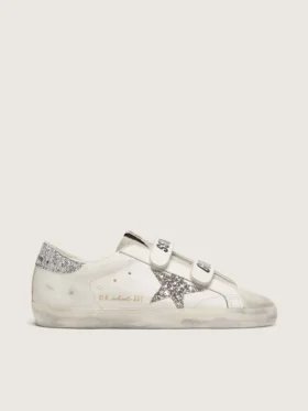 Zapatillas Old School para mujer con estrella plateada brillante y lengüeta de ante gris hielo