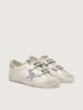 Zapatillas Old School para mujer con estrella plateada brillante y lengüeta de ante gris hielo