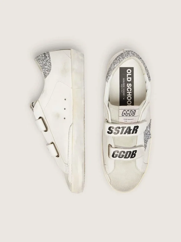 Zapatillas Old School para mujer con estrella plateada brillante y lengüeta de ante gris hielo