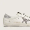 Zapatillas Old School para mujer con estrella plateada brillante y lengüeta de ante gris hielo