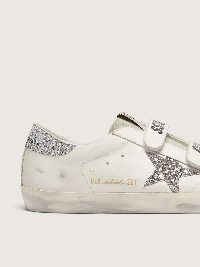 Zapatillas Old School para mujer con estrella plateada brillante y lengüeta de ante gris hielo