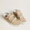 Zapatillas Old School para mujer en ante beige con lengüeta del talón de piel blanca