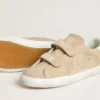 Zapatillas Old School para mujer en ante beige con lengüeta del talón de piel blanca