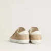Zapatillas Old School para mujer en ante beige con lengüeta del talón de piel blanca
