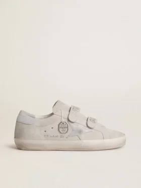 Zapatillas Old School para mujer en ante gris claro con una estrella de piel con microbrillo