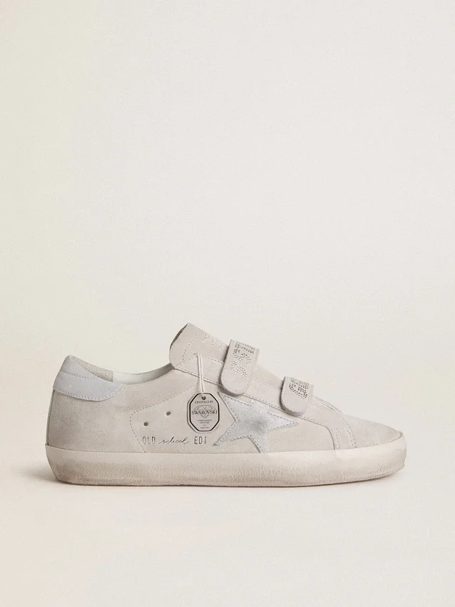 Zapatillas Old School para mujer en ante gris claro con una estrella de piel con microbrillo
