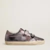 Zapatillas Old School para mujer en piel laminada morada con estrella de nubuck lila y lengüeta en el talón