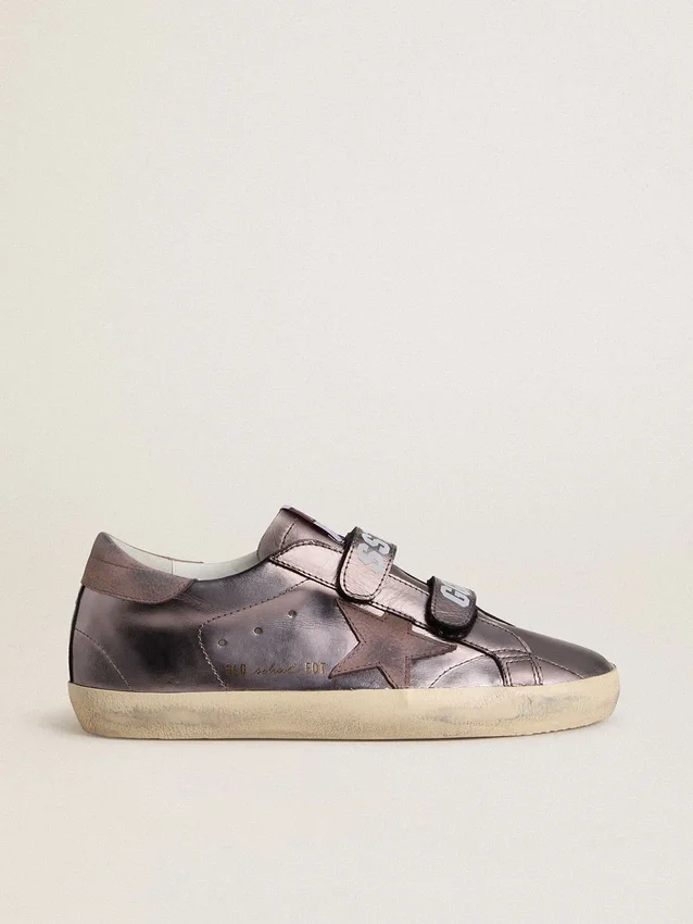 Zapatillas Old School para mujer en piel laminada morada con estrella de nubuck lila y lengüeta en el talón