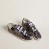 Zapatillas Old School para mujer en piel laminada morada con estrella de nubuck lila y lengüeta en el talón