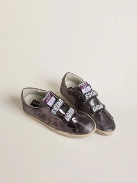 Zapatillas Old School para mujer en piel laminada morada con estrella de nubuck lila y lengüeta en el talón