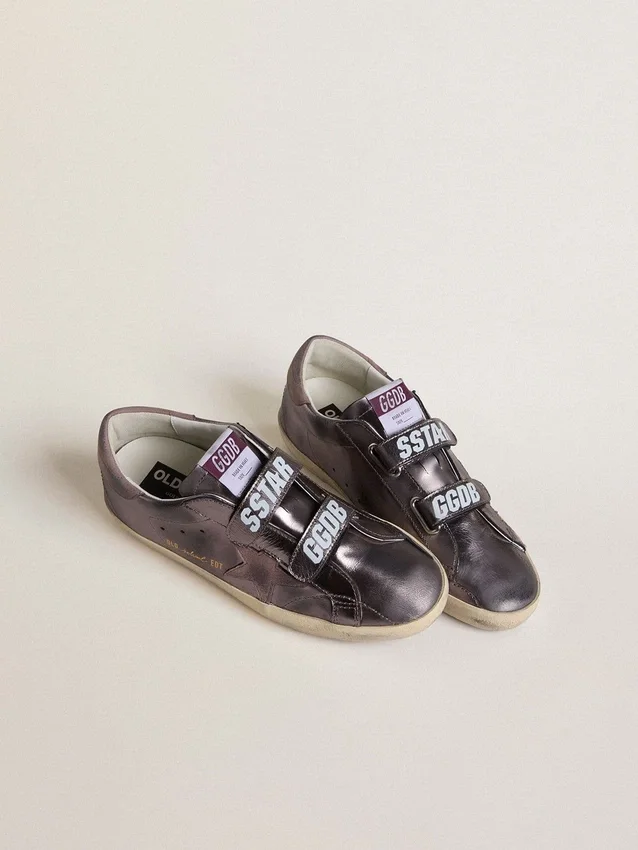 Zapatillas Old School para mujer en piel laminada morada con estrella de nubuck lila y lengüeta en el talón