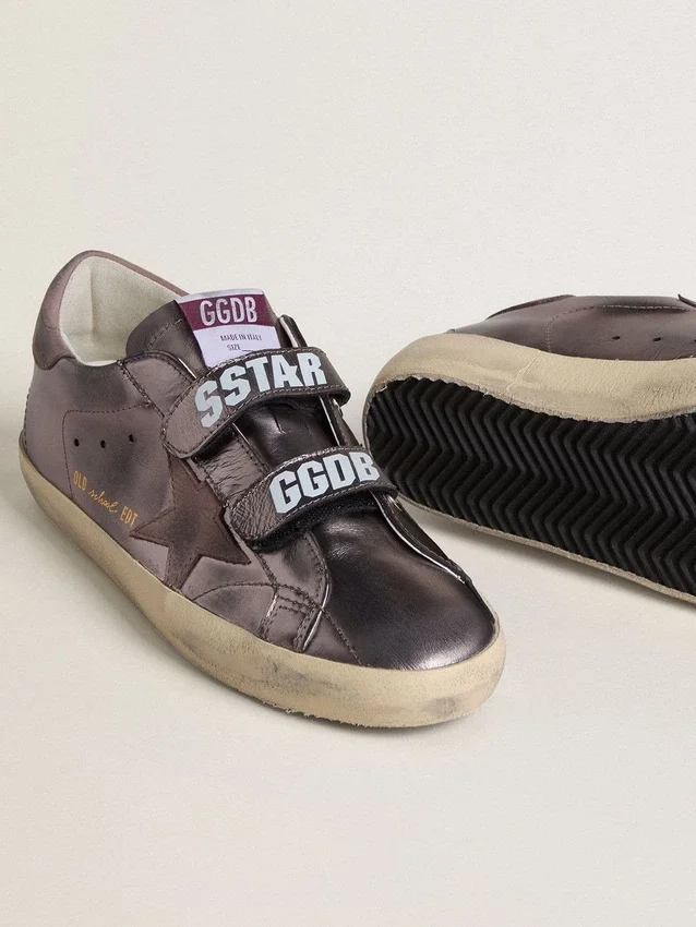Zapatillas Old School para mujer en piel laminada morada con estrella de nubuck lila y lengüeta en el talón