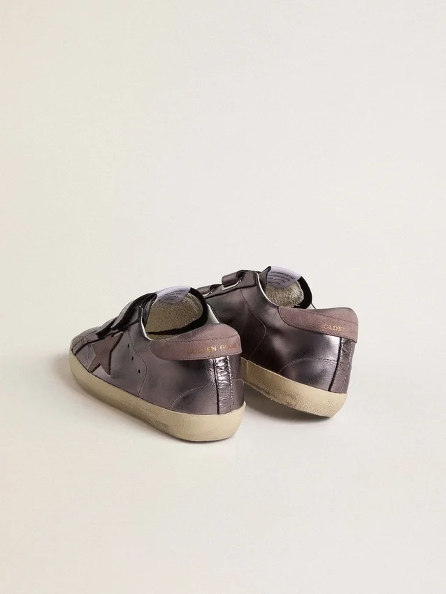 Zapatillas Old School para mujer en piel laminada morada con estrella de nubuck lila y lengüeta en el talón
