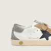 Zapatillas Old School para niños con estrella de cuero negro e inserciones de ante beige y verde