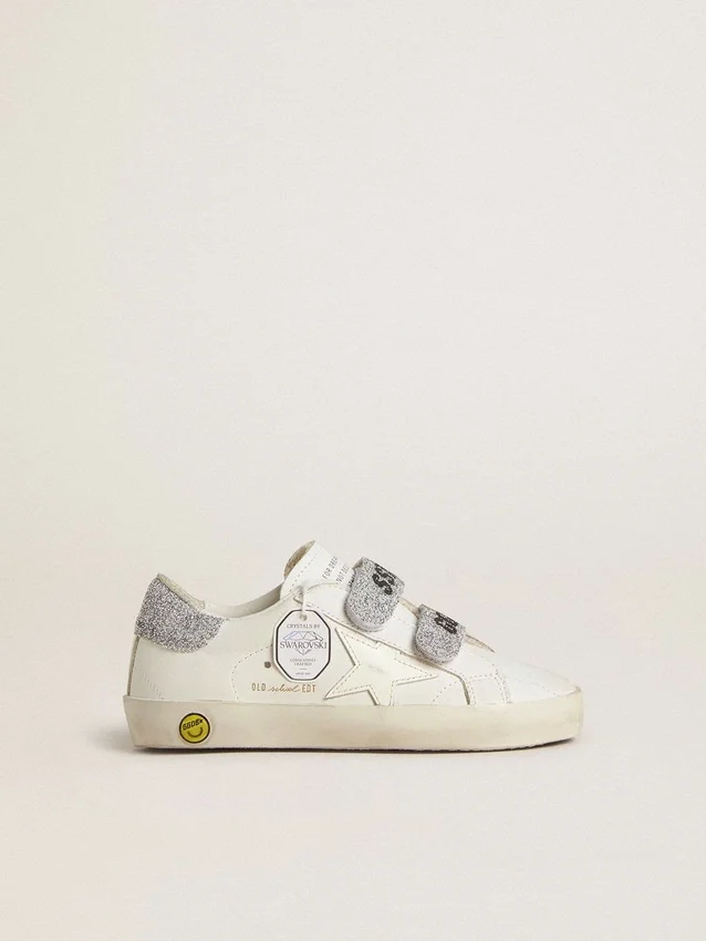 Zapatillas «Old School» para niños con lengüeta en el talón y tiras con cristales Swarovski plateados