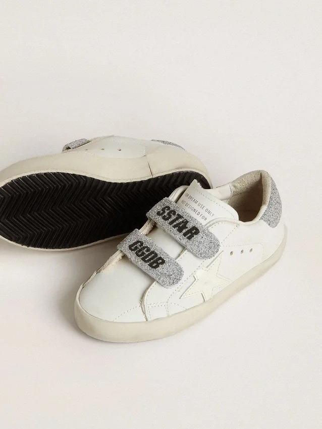 Zapatillas «Old School» para niños con lengüeta en el talón y tiras con cristales Swarovski plateados