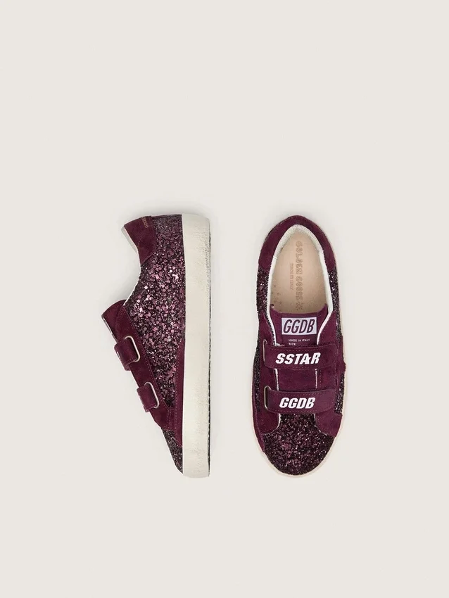 Zapatillas Old School para niños en color burdeos brillante con estrella de ante burdeos y lengüeta en el talón