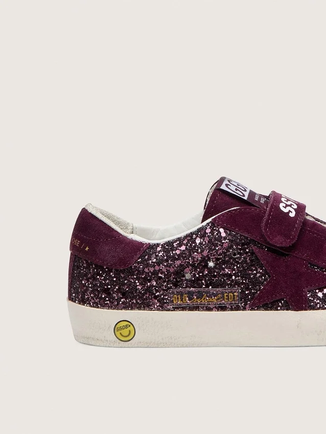 Zapatillas Old School para niños en color burdeos brillante con estrella de ante burdeos y lengüeta en el talón