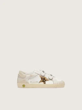 Zapatillas «Old School» para niños en napa con estrella de piel de potro con estampado de leopardo e inserciones de cuero