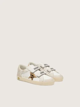 Zapatillas «Old School» para niños en napa con estrella de piel de potro con estampado de leopardo e inserciones de cuero