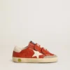 Zapatillas «Old School» para niños en napa naranja con estrella blanca y lengüeta del talón de cuero color crema