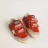 Zapatillas «Old School» para niños en napa naranja con estrella blanca y lengüeta del talón de cuero color crema