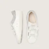 Zapatillas «Old School» para niños en piel blanca con estrella de piel plateada metalizada e inserciones de cristales plateados