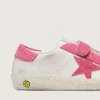 Zapatillas «Old School» para niños en piel color crema con estrella y inserciones de ante rosa