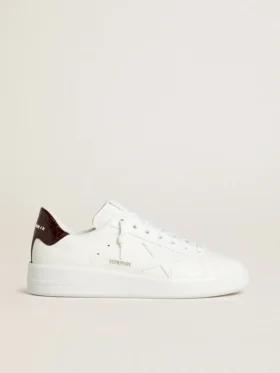 Zapatillas Purestar para hombre con estrella de piel blanca y lengüeta del talón de piel con estampado de cocodrilo en color burdeos