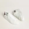 Zapatillas Purestar para hombre con estrella de piel blanca y lengüeta del talón de piel con estampado de cocodrilo en color burdeos