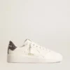Zapatillas Purestar para mujer con estrella de piel blanca y lengüeta del talón con purpurina antracita