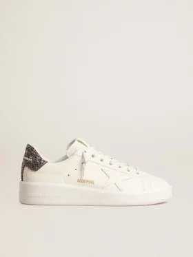 Zapatillas Purestar para mujer con estrella de piel blanca y lengüeta del talón con purpurina antracita