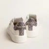 Zapatillas Purestar para mujer con estrella de piel blanca y lengüeta del talón con purpurina antracita