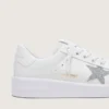 Zapatillas Purestar para mujer en piel blanca con estrella de cristal Swarovski plateada