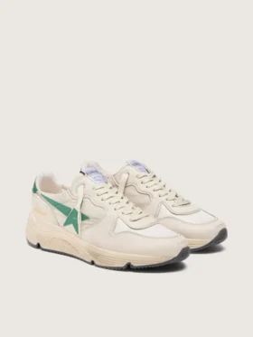 Zapatillas Running Sole para hombre en nailon color crema y piel con estrella de piel verde