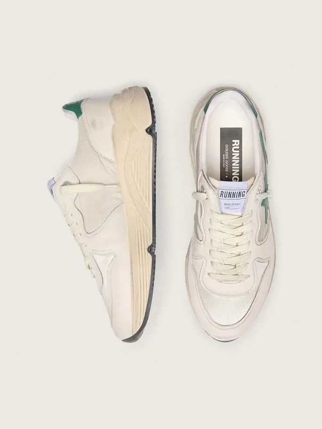 Zapatillas Running Sole para hombre en nailon color crema y piel con estrella de piel verde