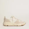 Zapatillas Running Sole para mujer de lona con estrella beige y lengüeta del talón de piel metalizada platino