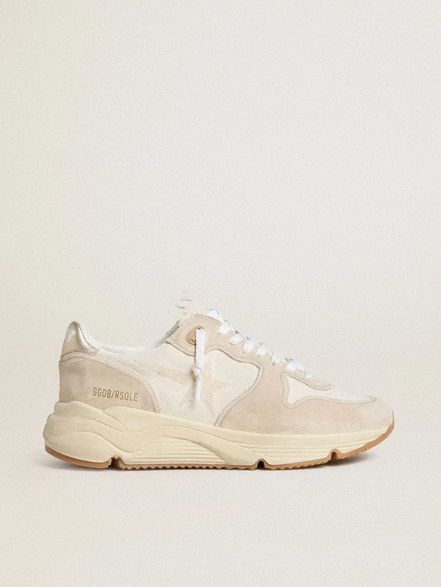 Zapatillas Running Sole para mujer de lona con estrella beige y lengüeta del talón de piel metalizada platino