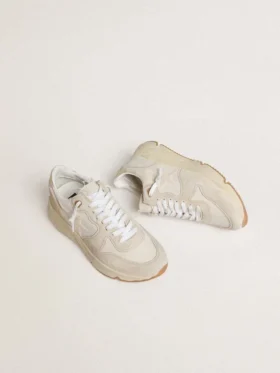 Zapatillas Running Sole para mujer de lona con estrella beige y lengüeta del talón de piel metalizada platino